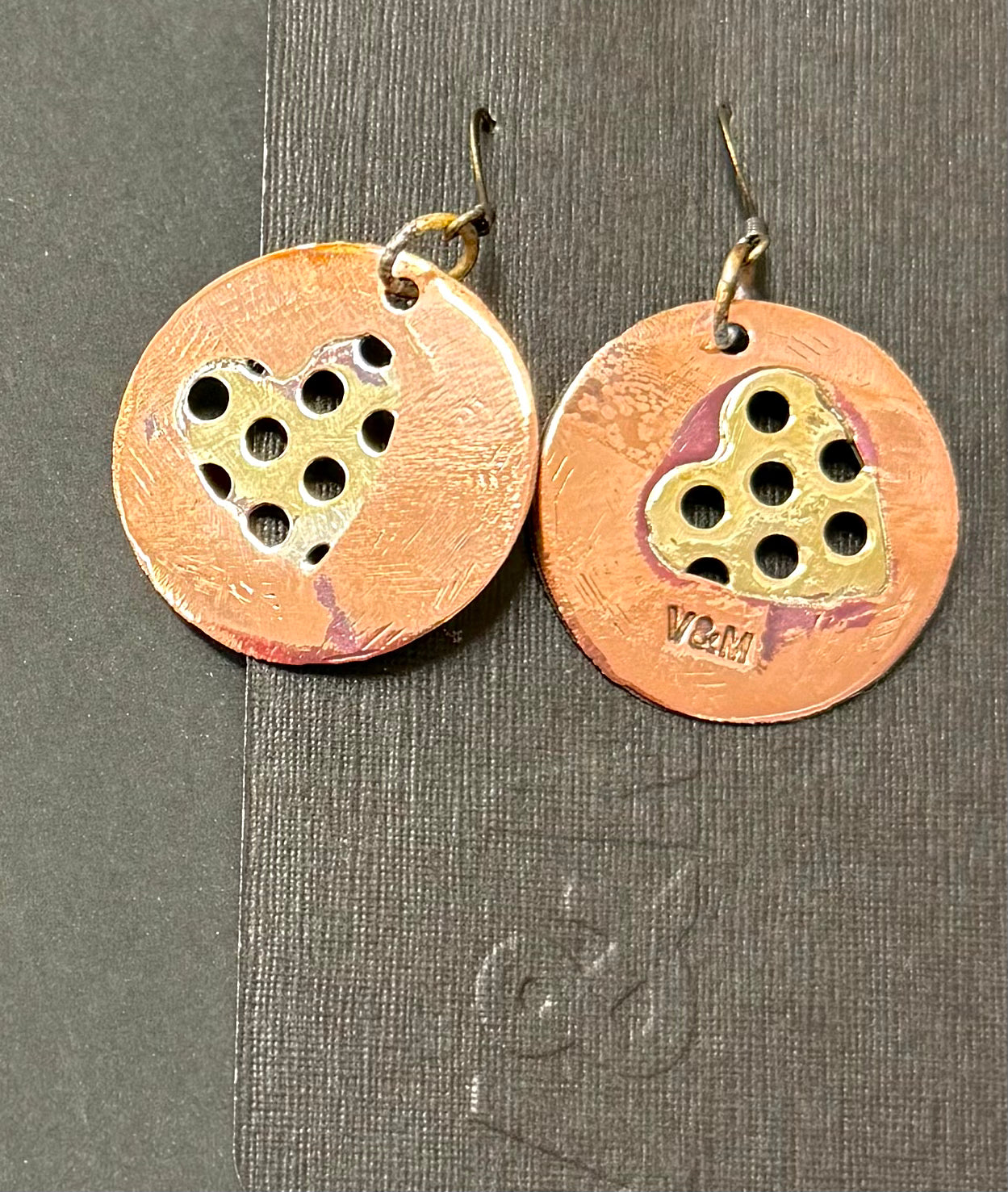 Ottone heart copper and brass feature earrings
