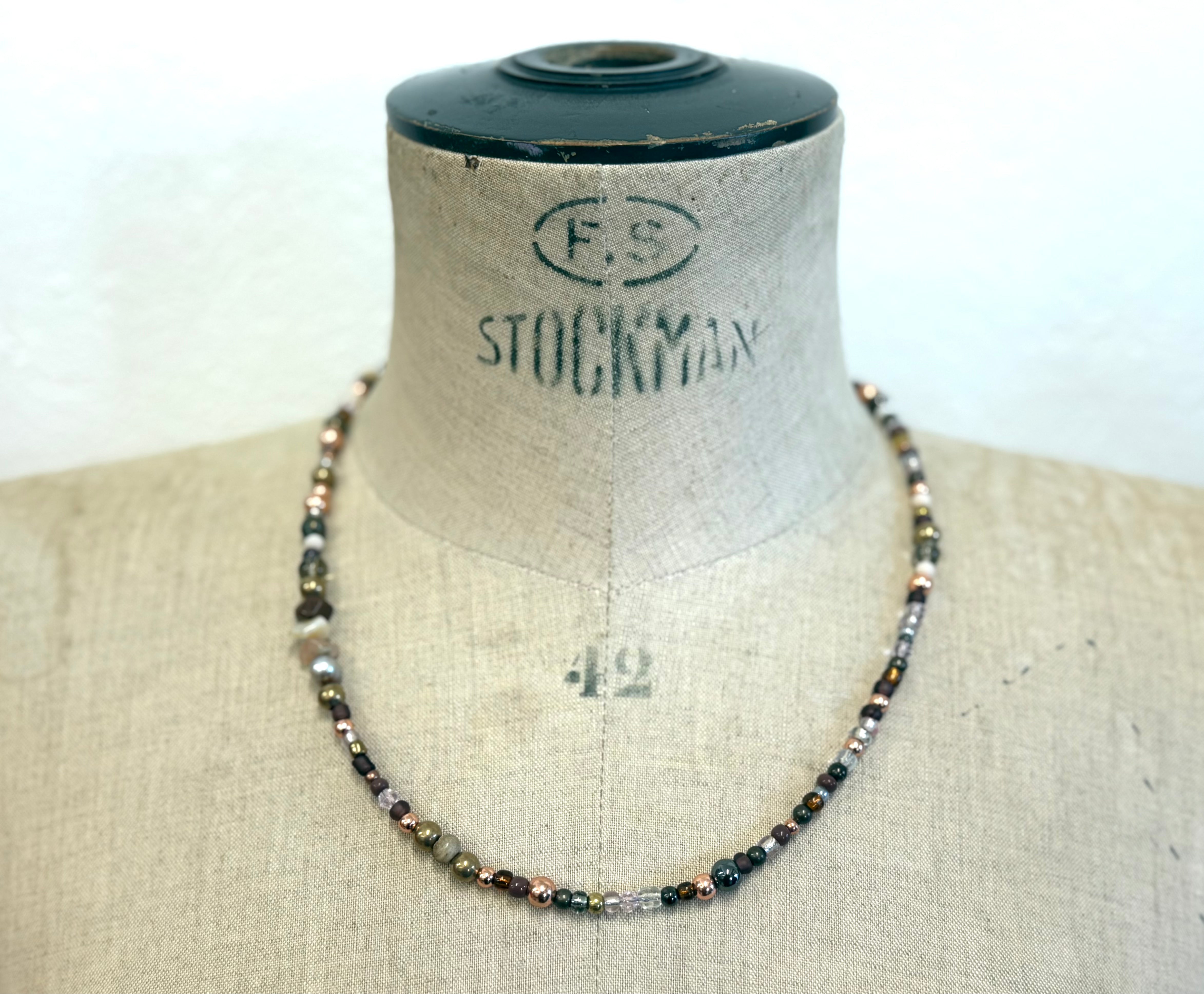 Short earthy glass and metal beads