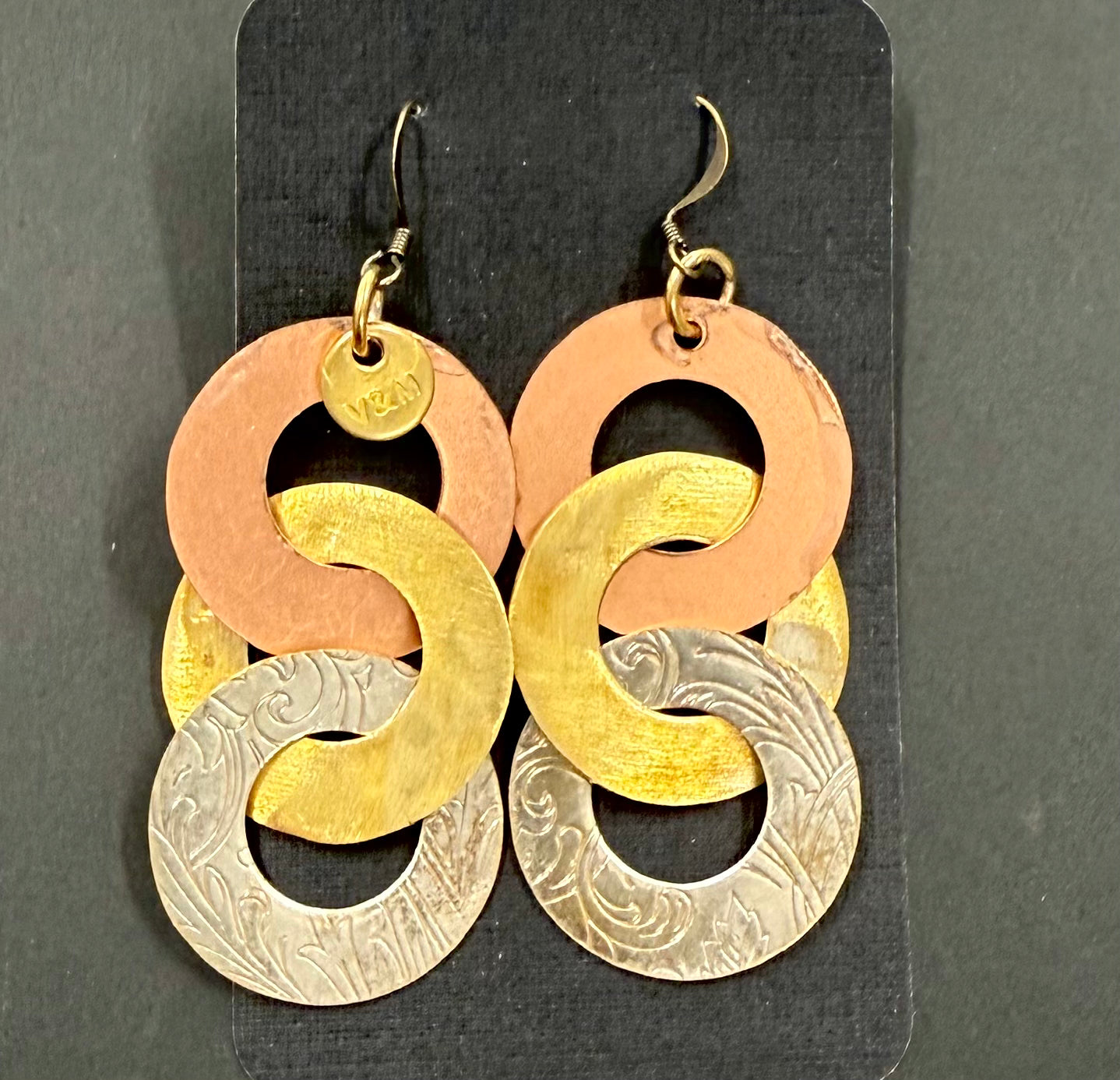 Triple retro mixed metal earrings
