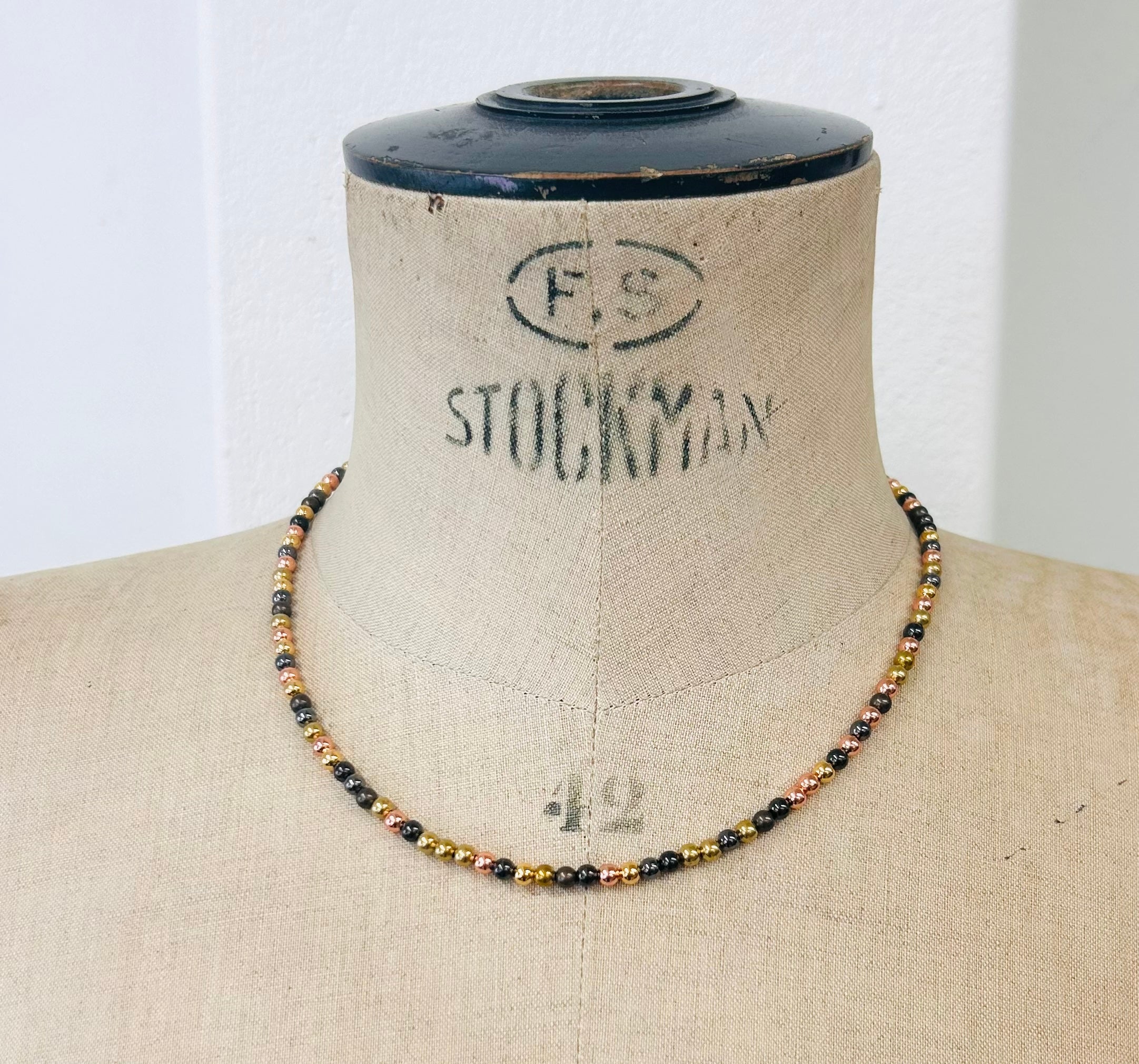 Short copper brass beaded necklace