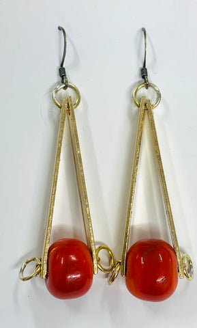 A frame red Murano glass earrings