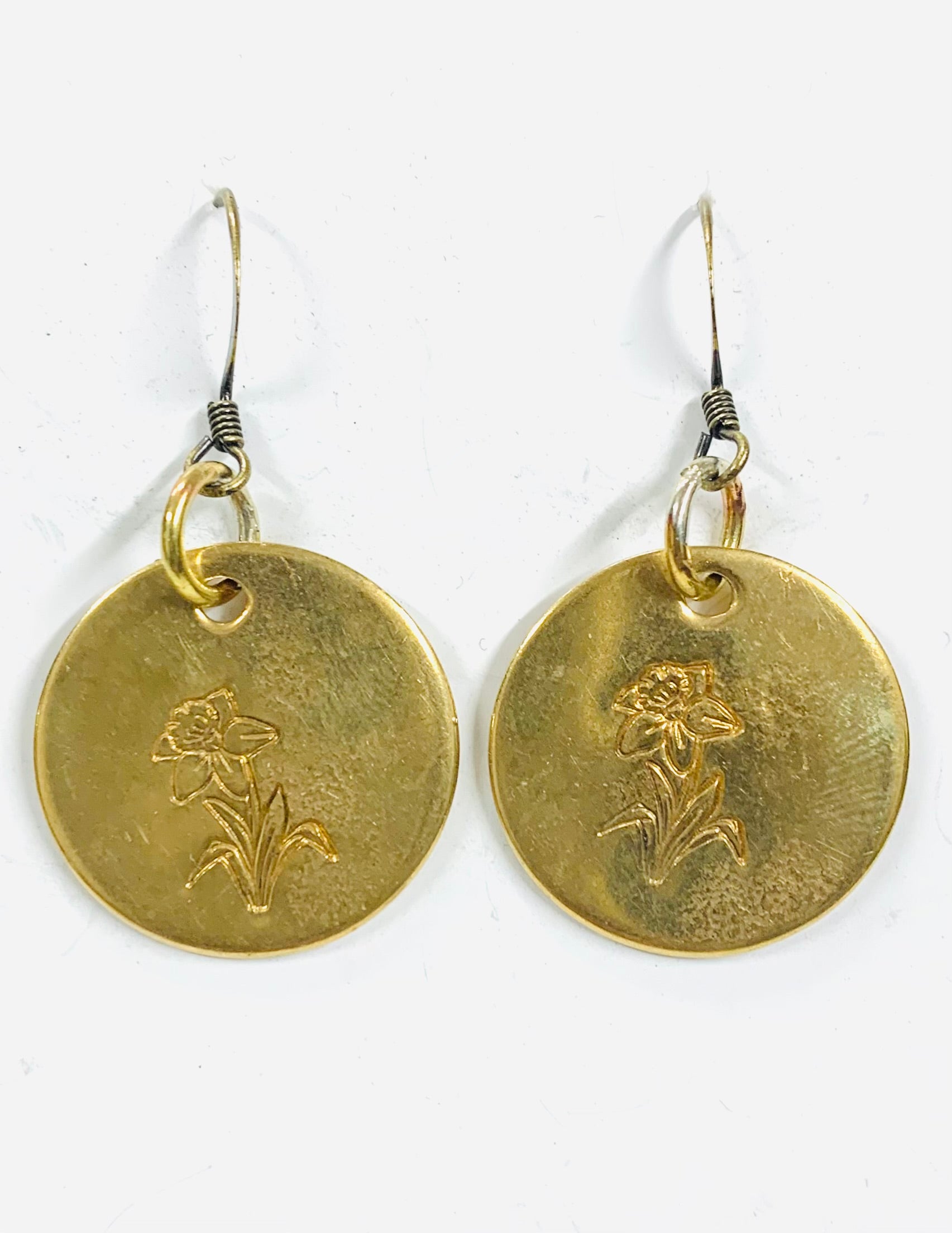 Brass disc with flower stamp earrings