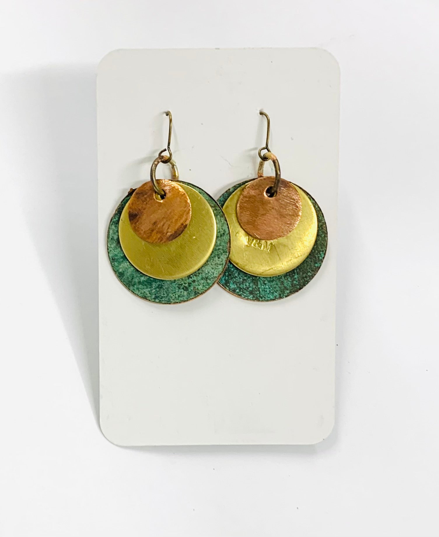 Church patina roof earrings triple circle 65G