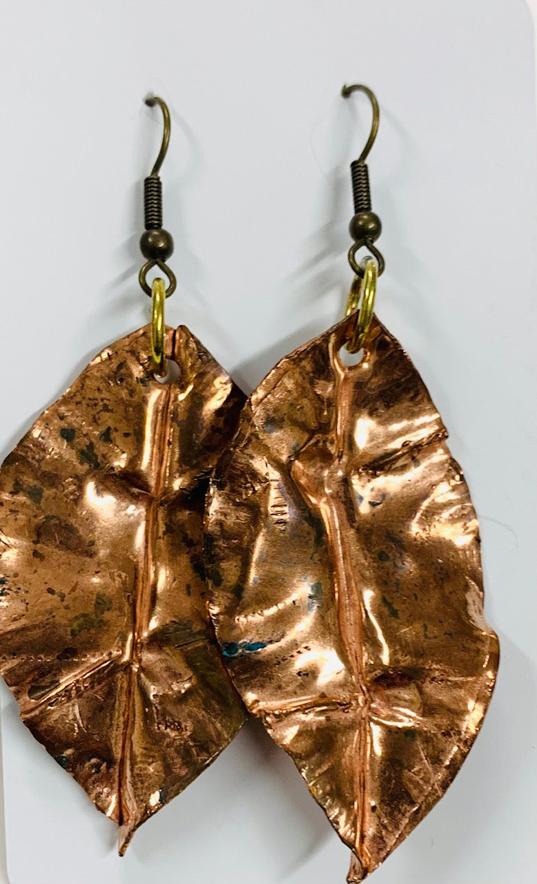 Copper leaf earrings