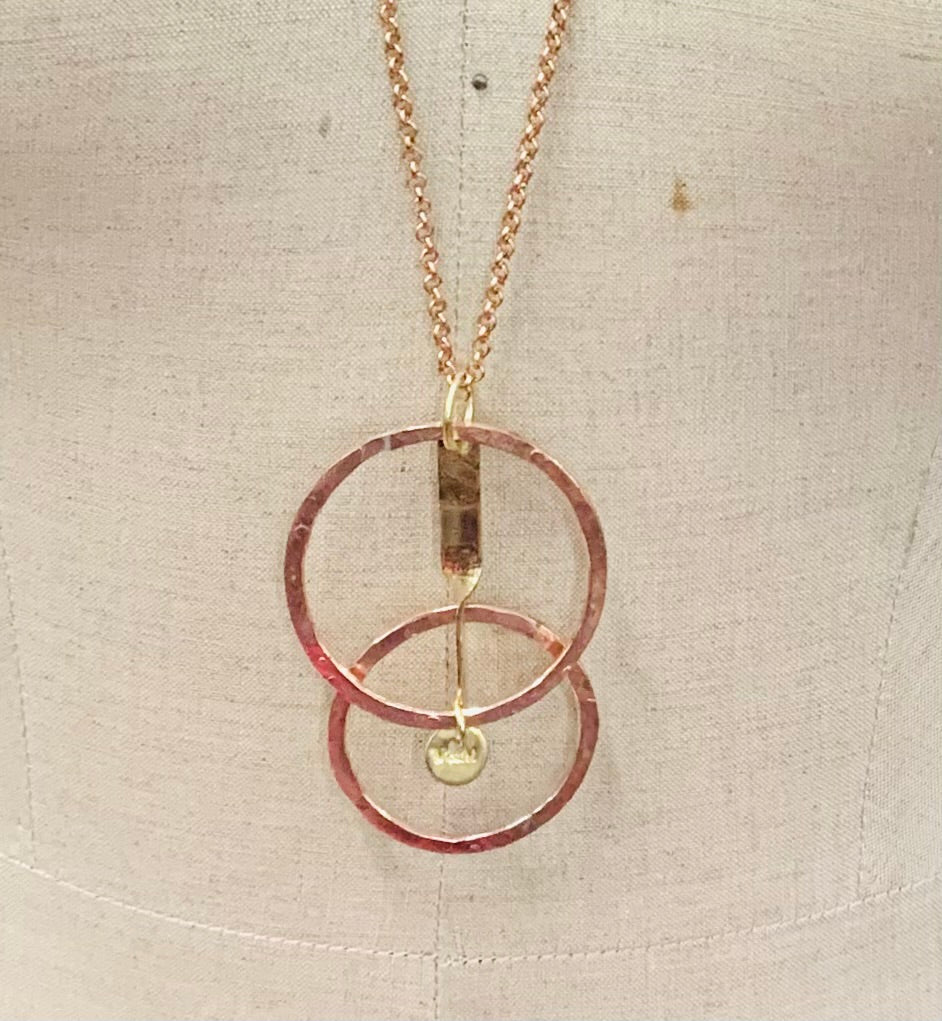 Double Hoop and Stem copper pendant