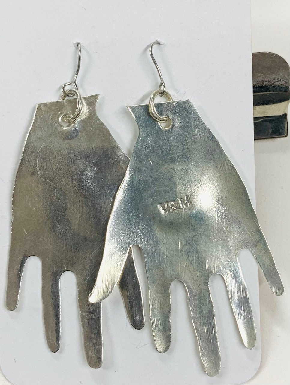 Silver large hand earrings