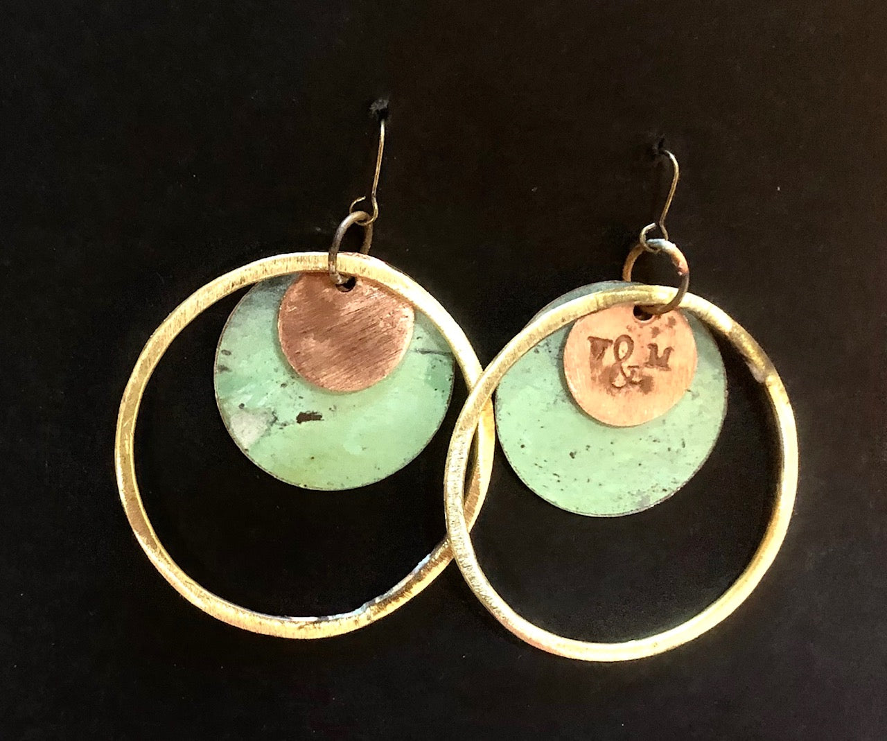 Church patina roof earrings triple circle 65