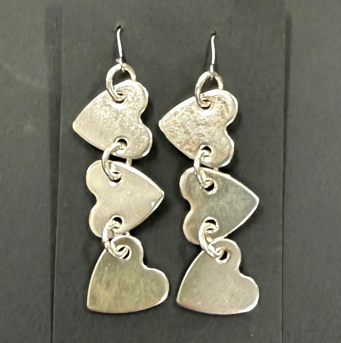 Triple heart silver earrings