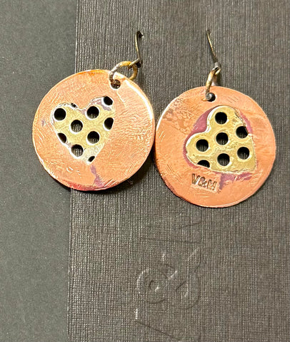 Ottone heart copper and brass feature earrings