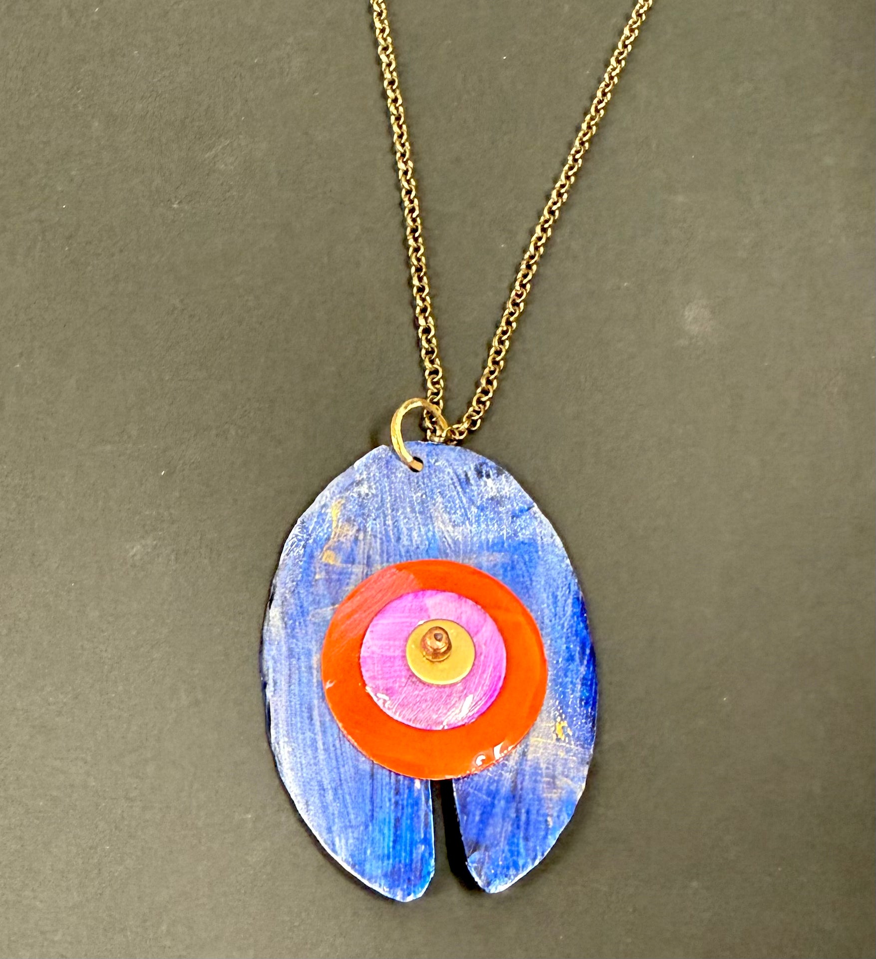 Colour dichroic copper pendant blue orange