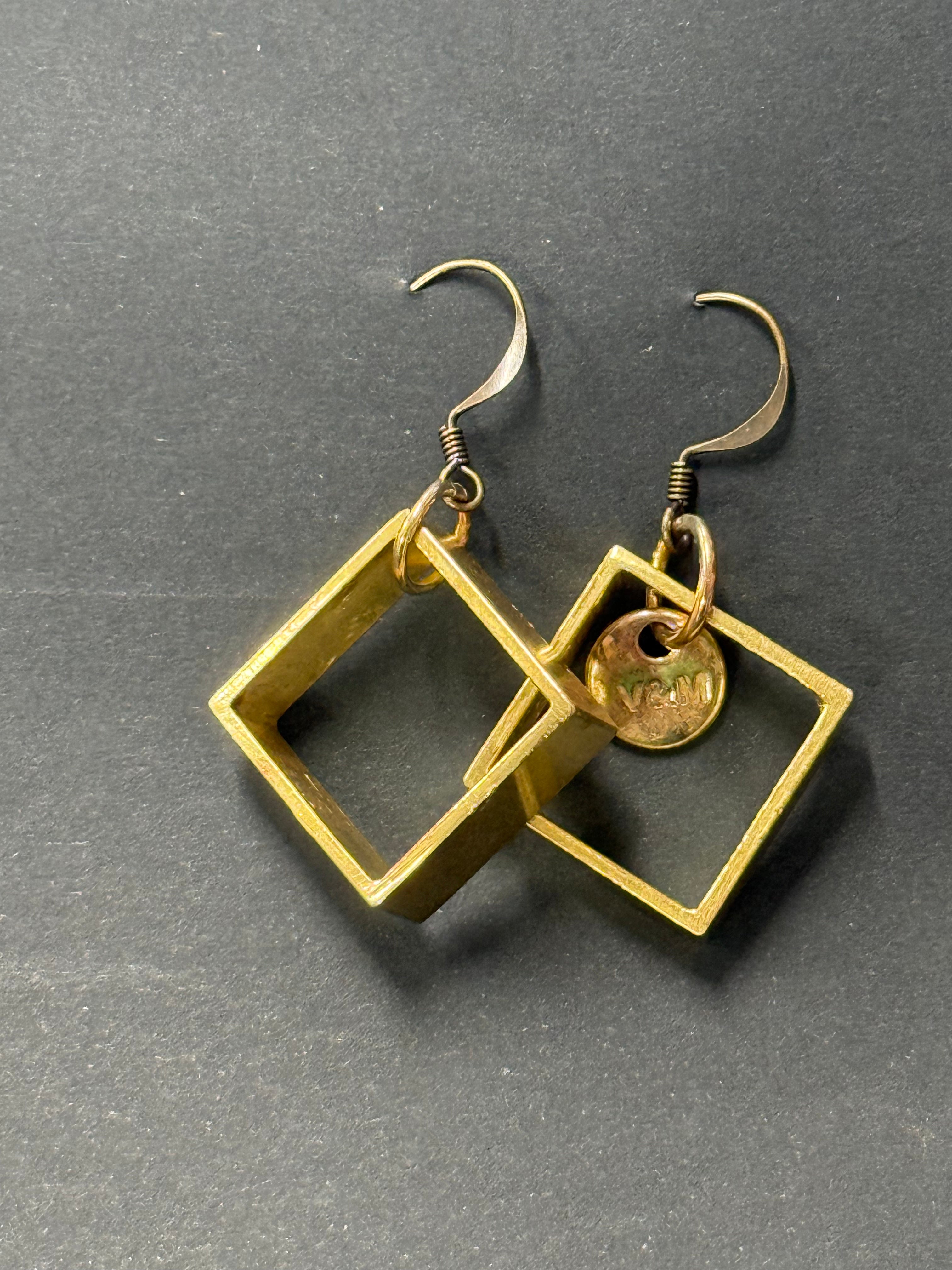 Brass square earrings