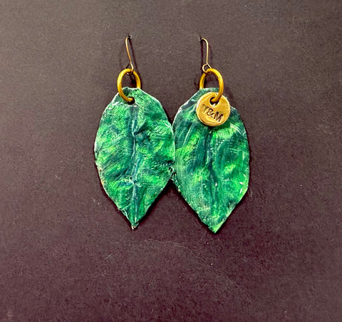 Colour green leaf earrings