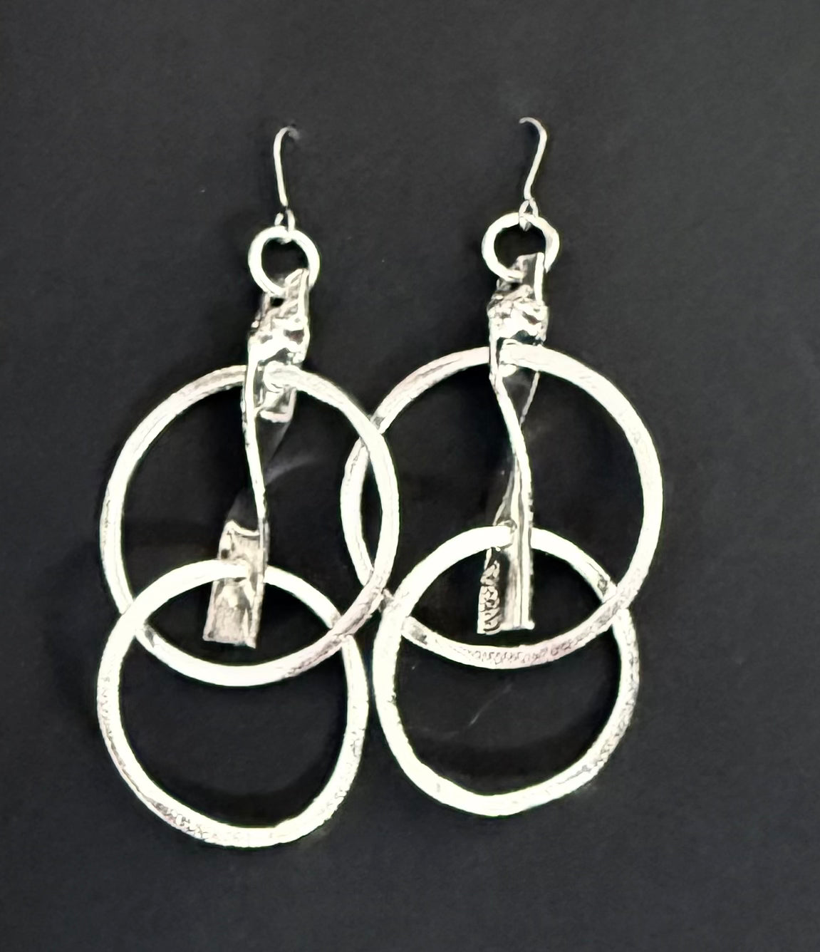 Double hoop and stem silver earrings