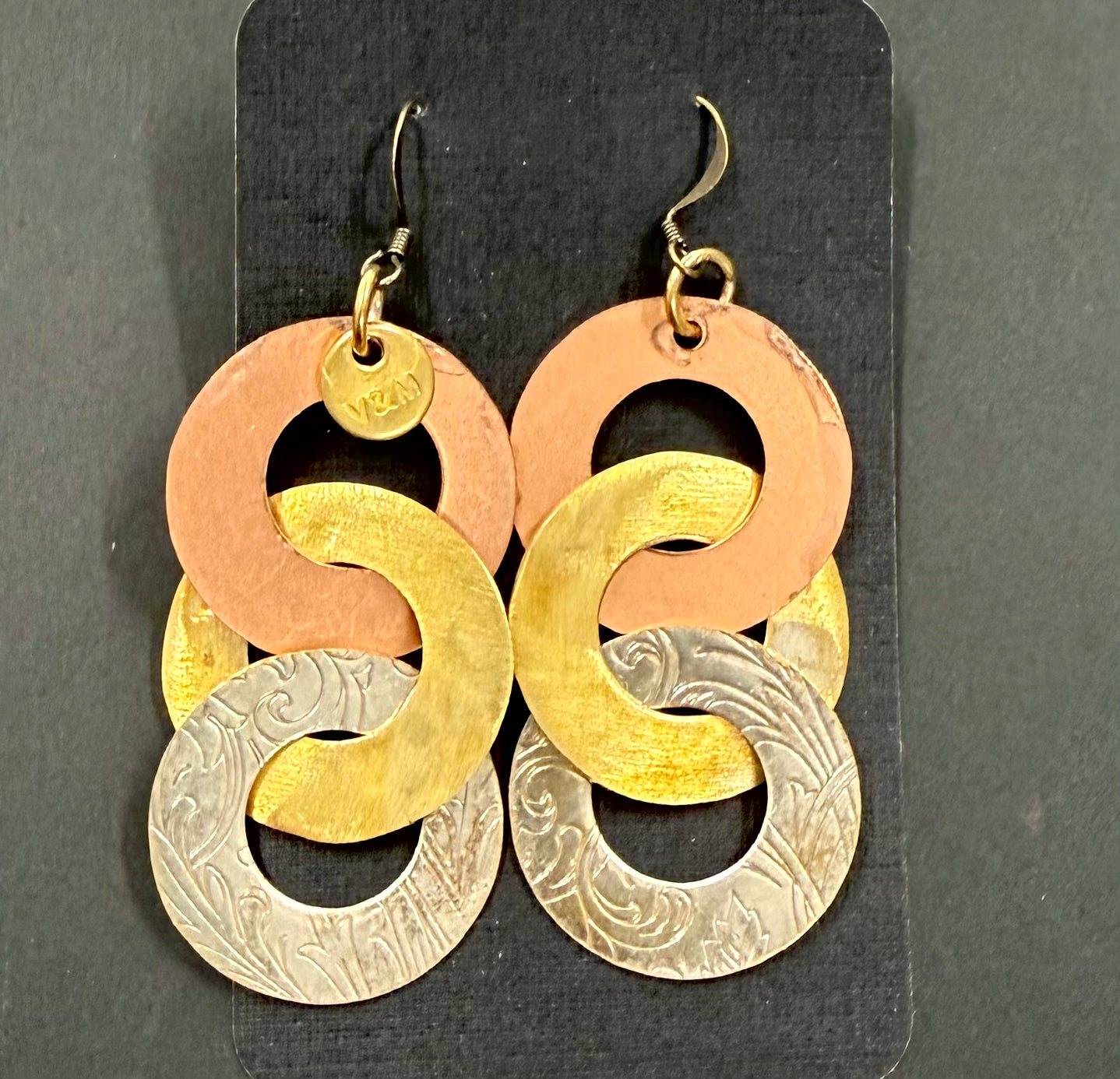 Triple retro mixed metal earrings