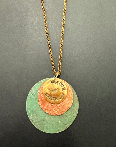 Layer discs church roof patina pendant