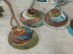 Layer discs church roof patina pendant