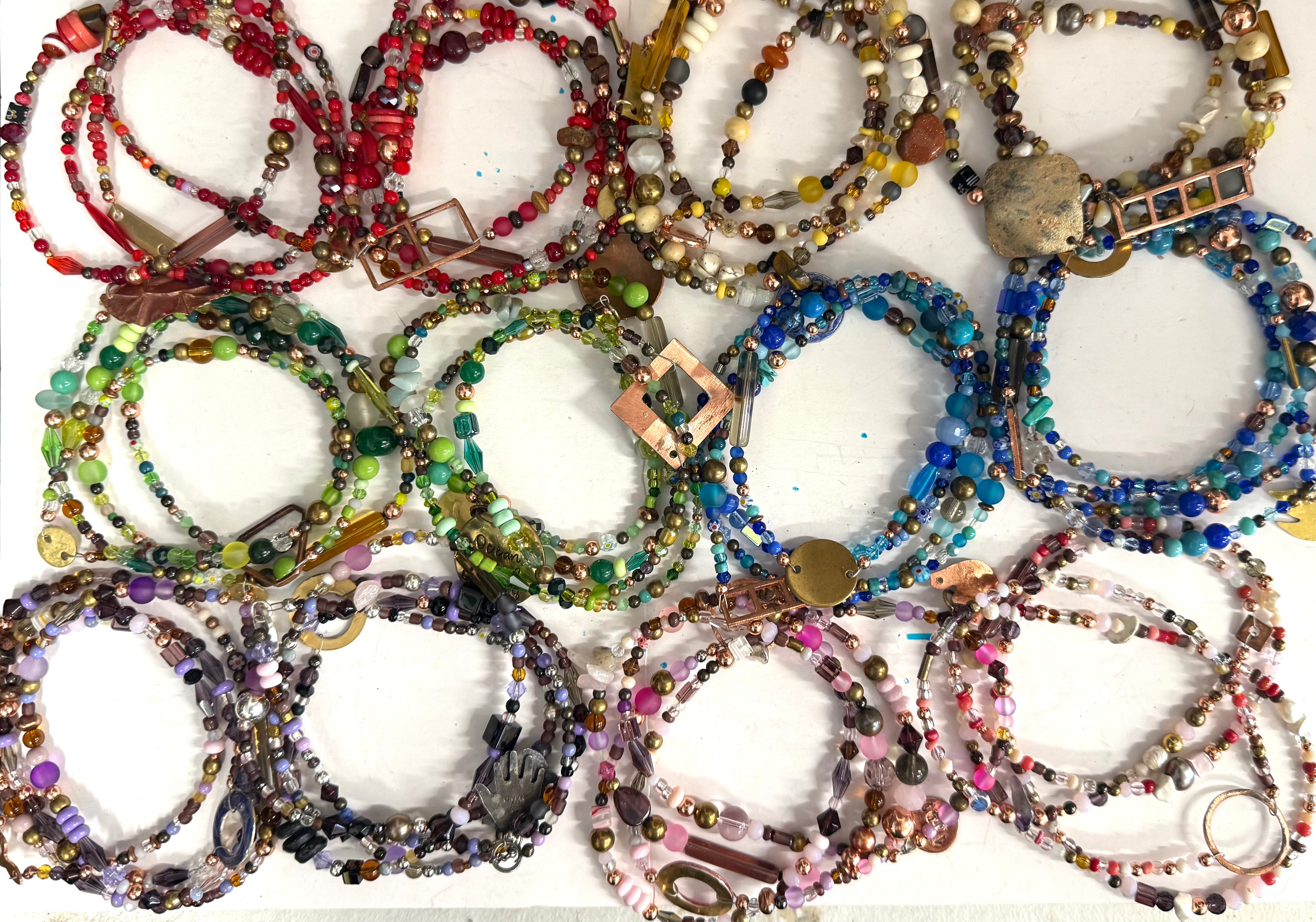 Long glass and metal beads