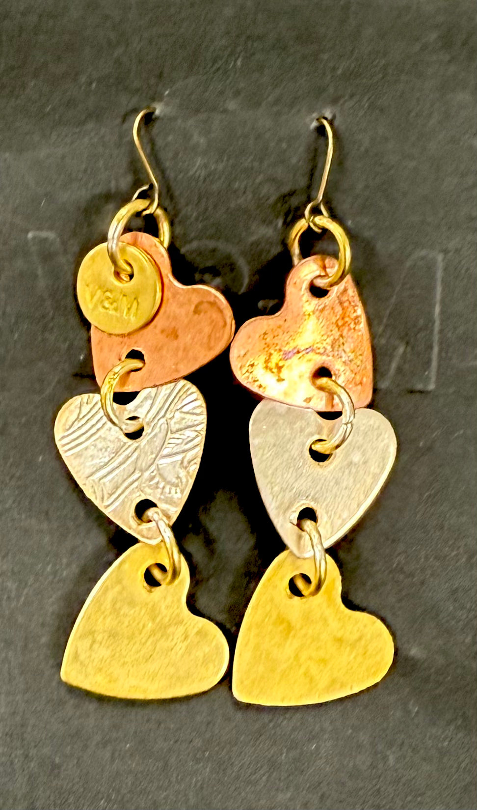 Triple heart mixed metal earrings