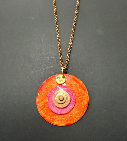 Colour dichroic copper pendant orange pink