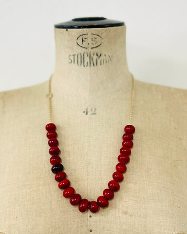 Red Murano glass beads short necklace