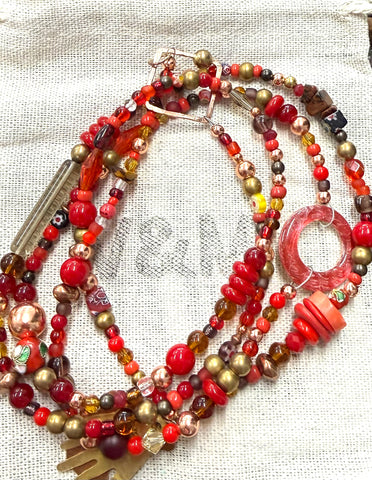 Long glass & metal beads