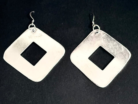 Retro silver square earrings
