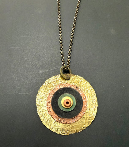 Layer riveted discs church roof patina pendant