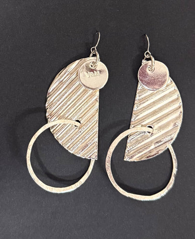 Semi circle disc and hoop silver earrings