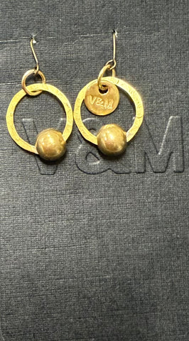 Brass hoop and bead small earrings