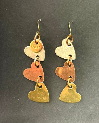 Triple heart mixed metal earrings
