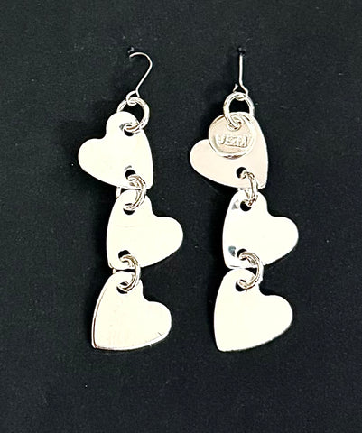 Triple heart silver earrings