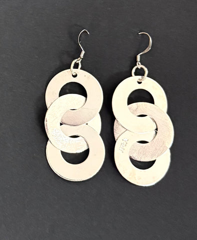 Triple retro silver earrings