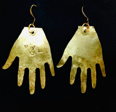 Large hand earrings brass