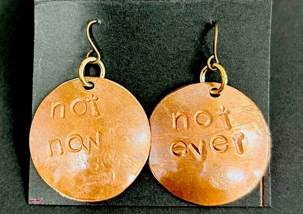 Not Now disc Not Ever disc Parliament House disc earrings