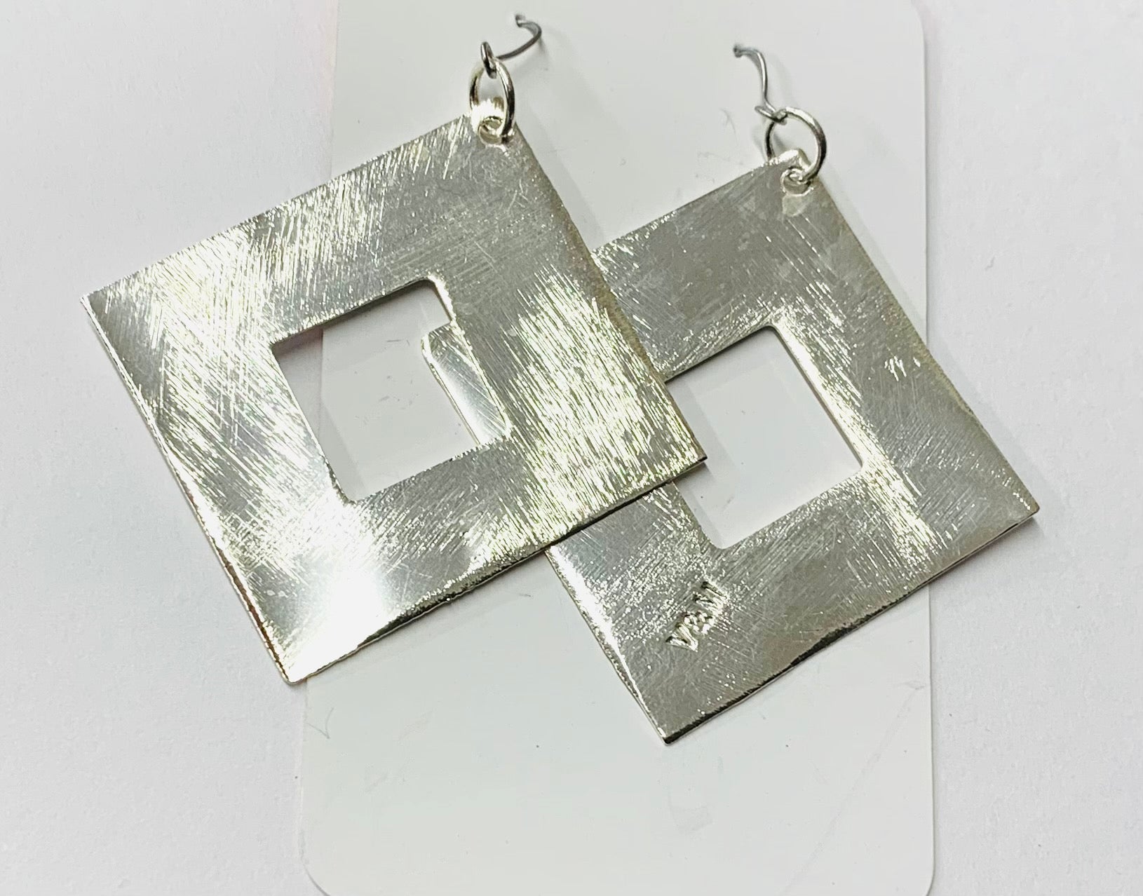 Retro silver square earrings