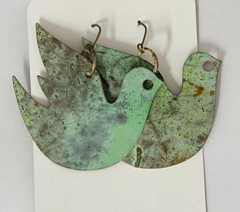 Dove church patina roof large earrings