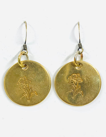 Brass disc with flower stamp earrings