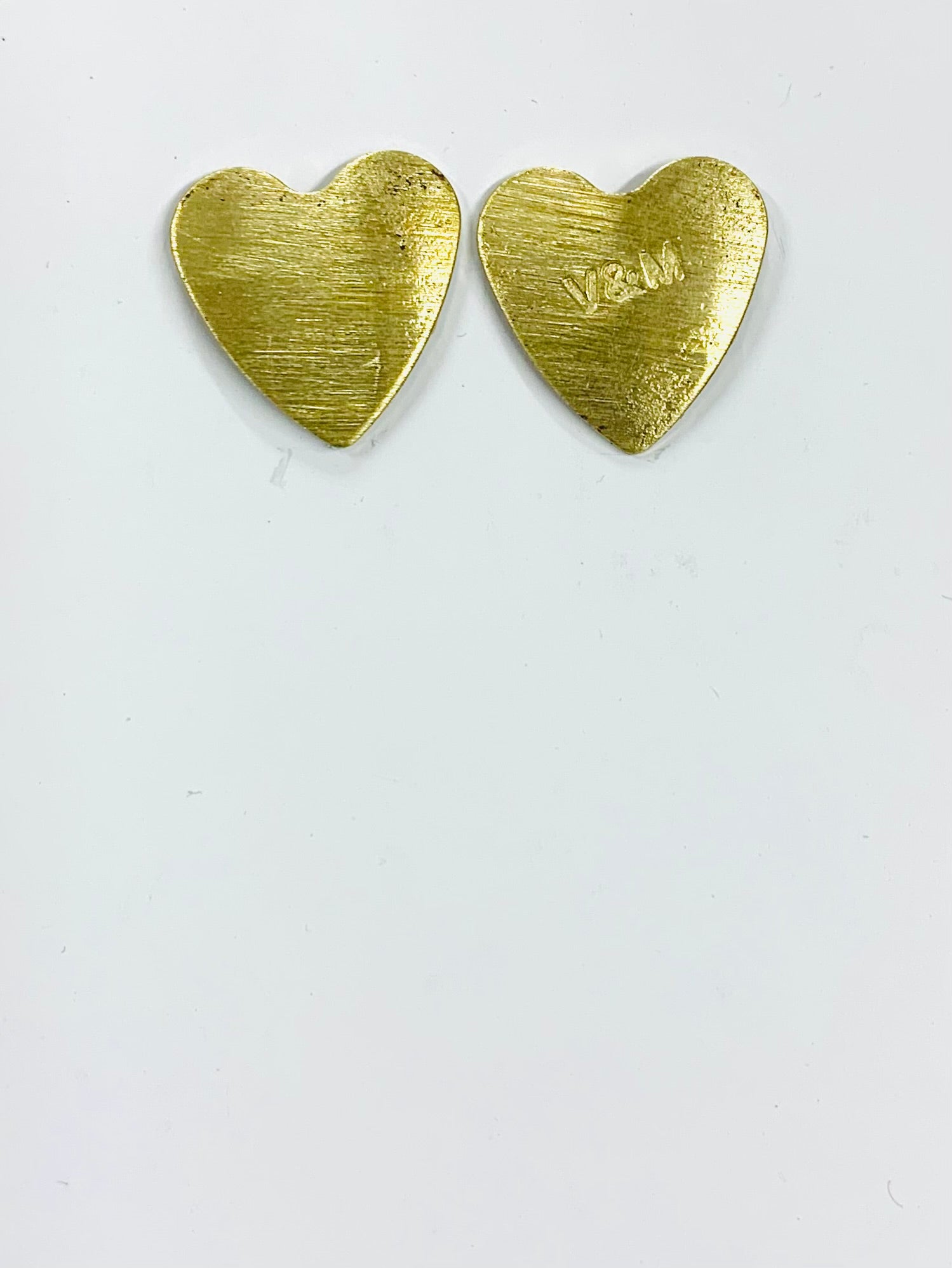 Brass heart stud earrings