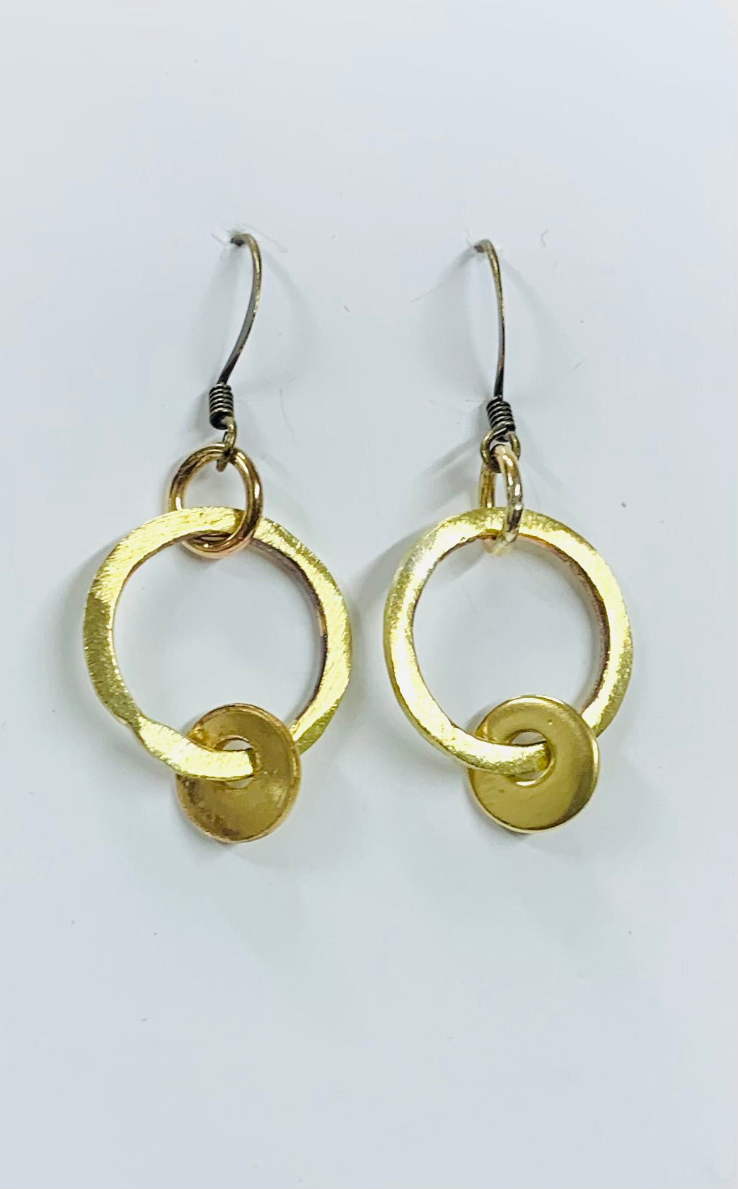 Brass hoop and disc small earrings