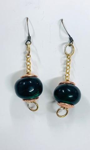 Chain green Murano glass earrings