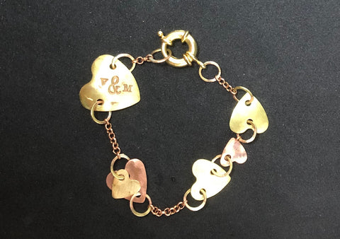 Chain of hearts copper brass bracelet