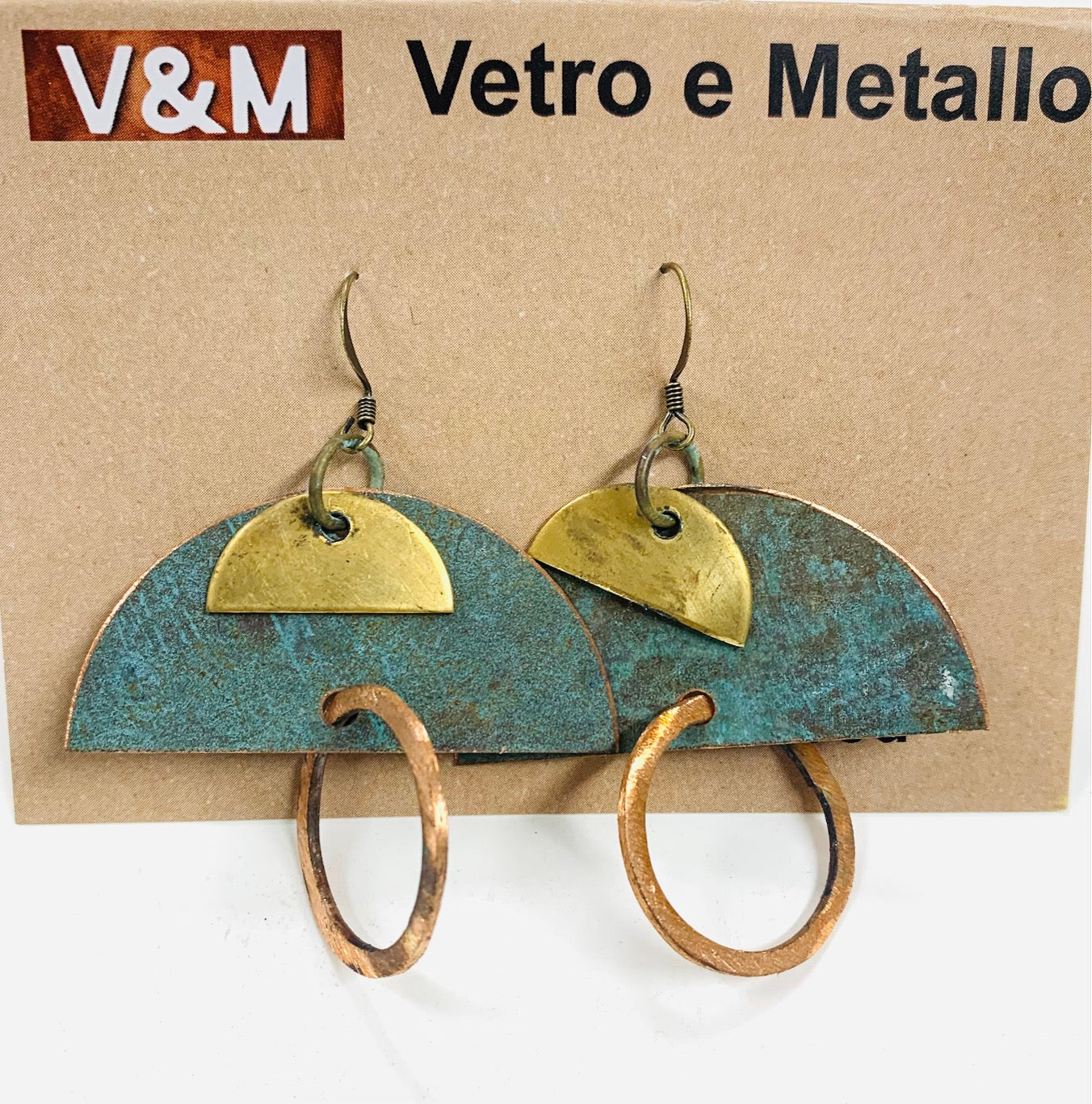 Church roof copper brass semi circle earrings