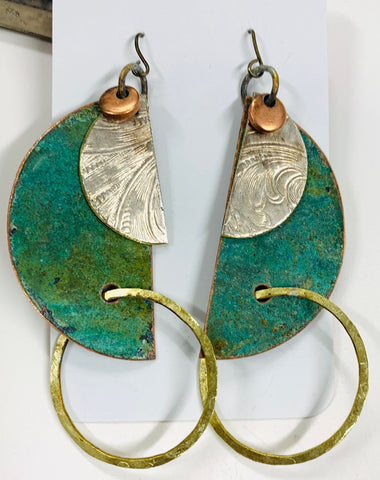Church roof copper brass silver earrings
