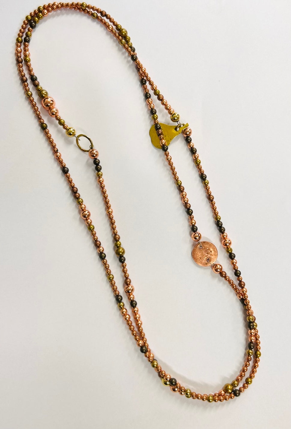 Metal beads copper brass long necklace