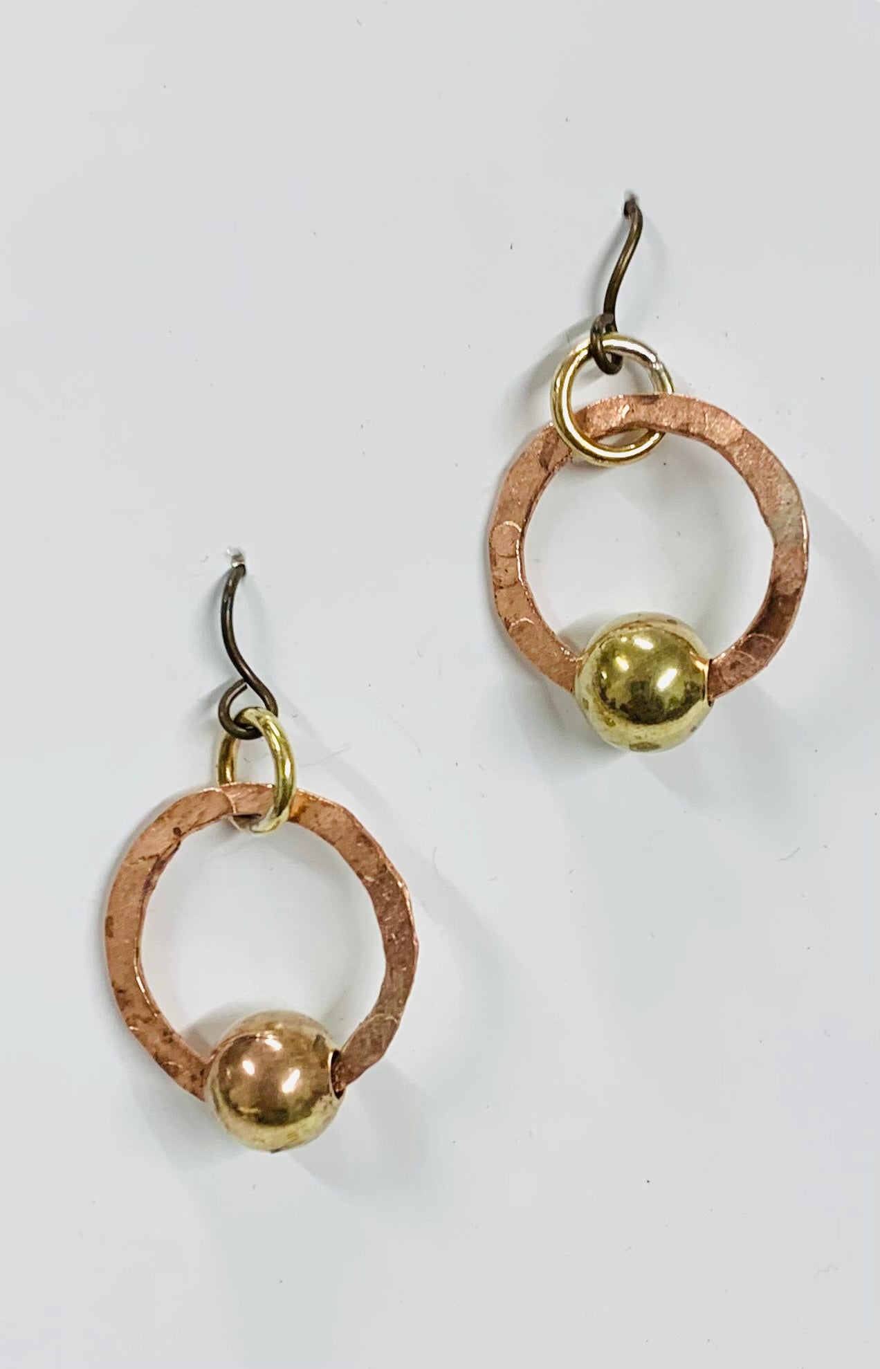 Copper hoop and bead small earrings