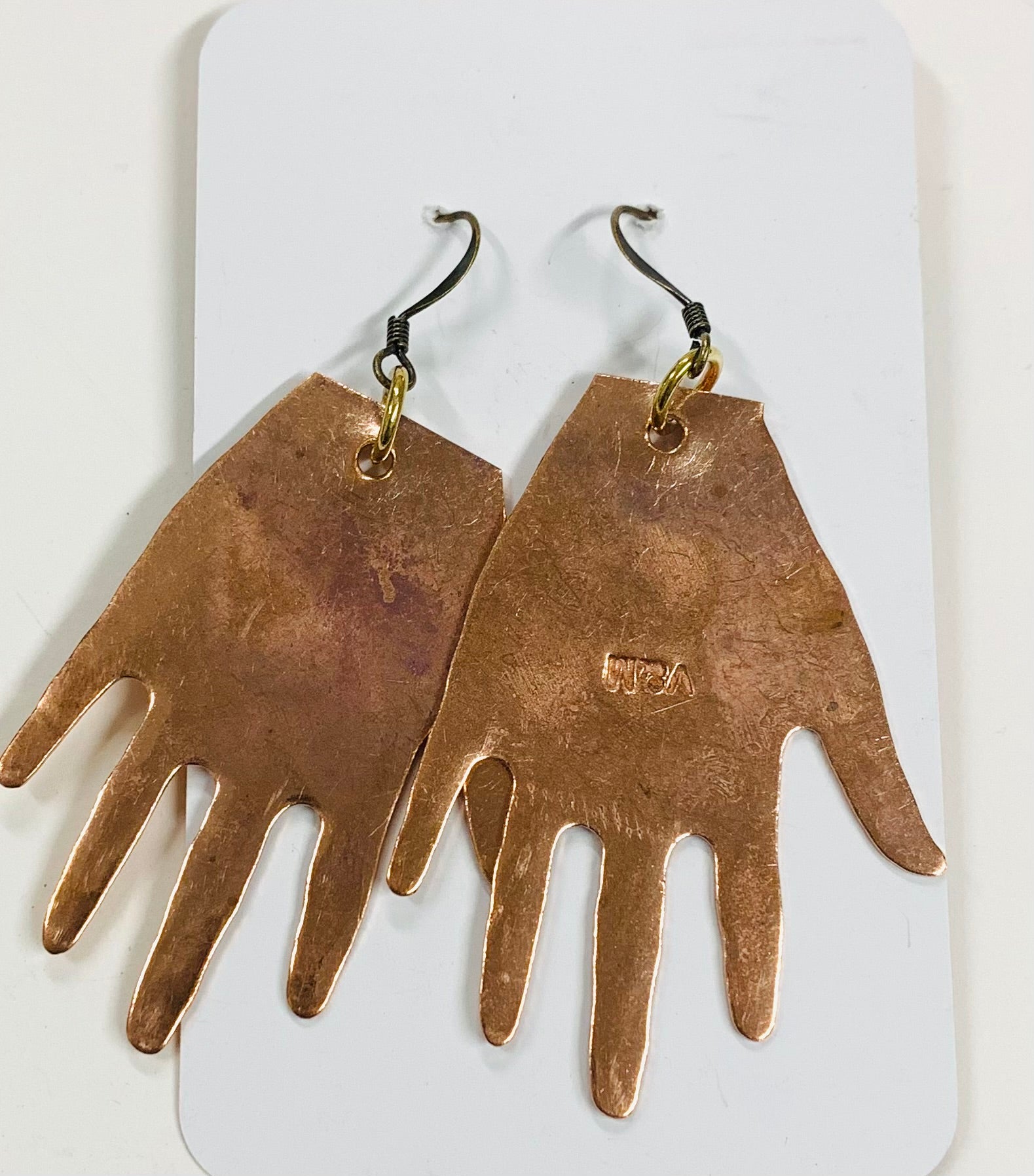 Large hand earrings copper