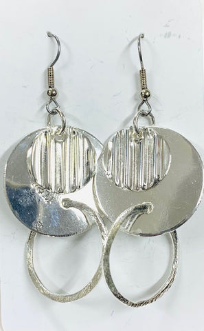 Double Disc and hoop silver earrings