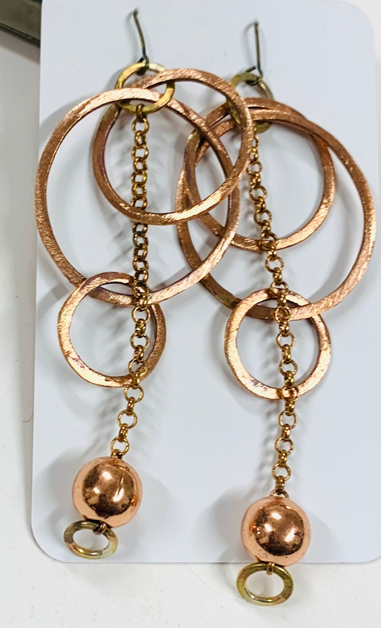 Copper hoop and chain earrings
