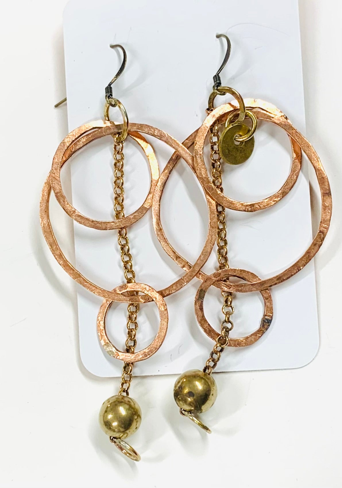 Copper hoop and chain medium earrings