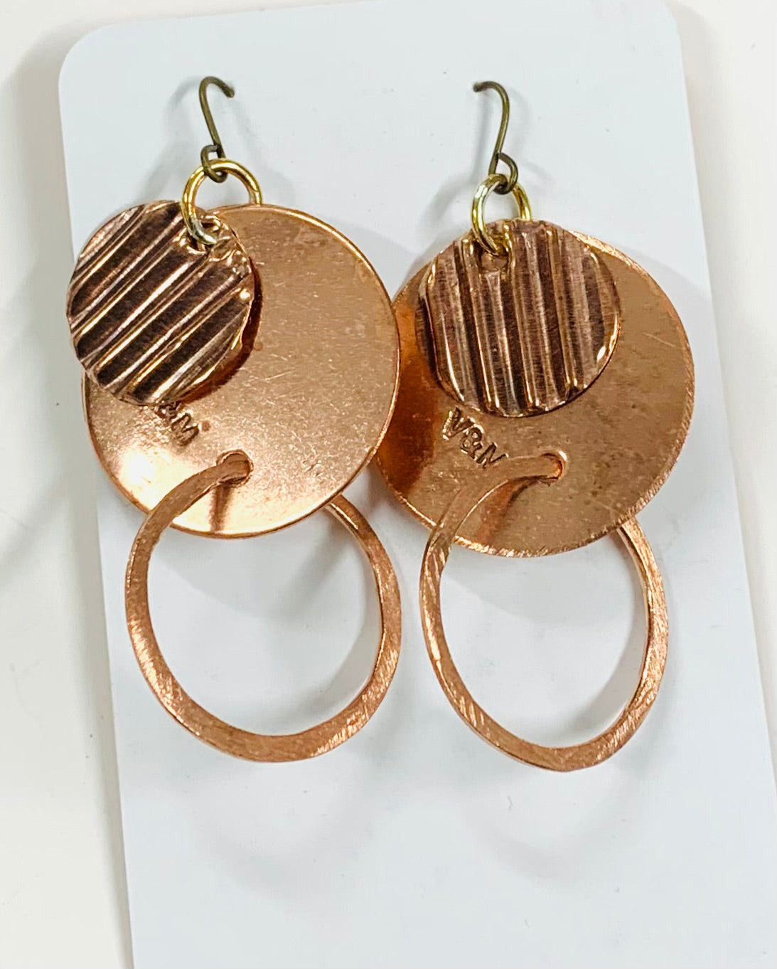 Double hoop and disc copper earrings